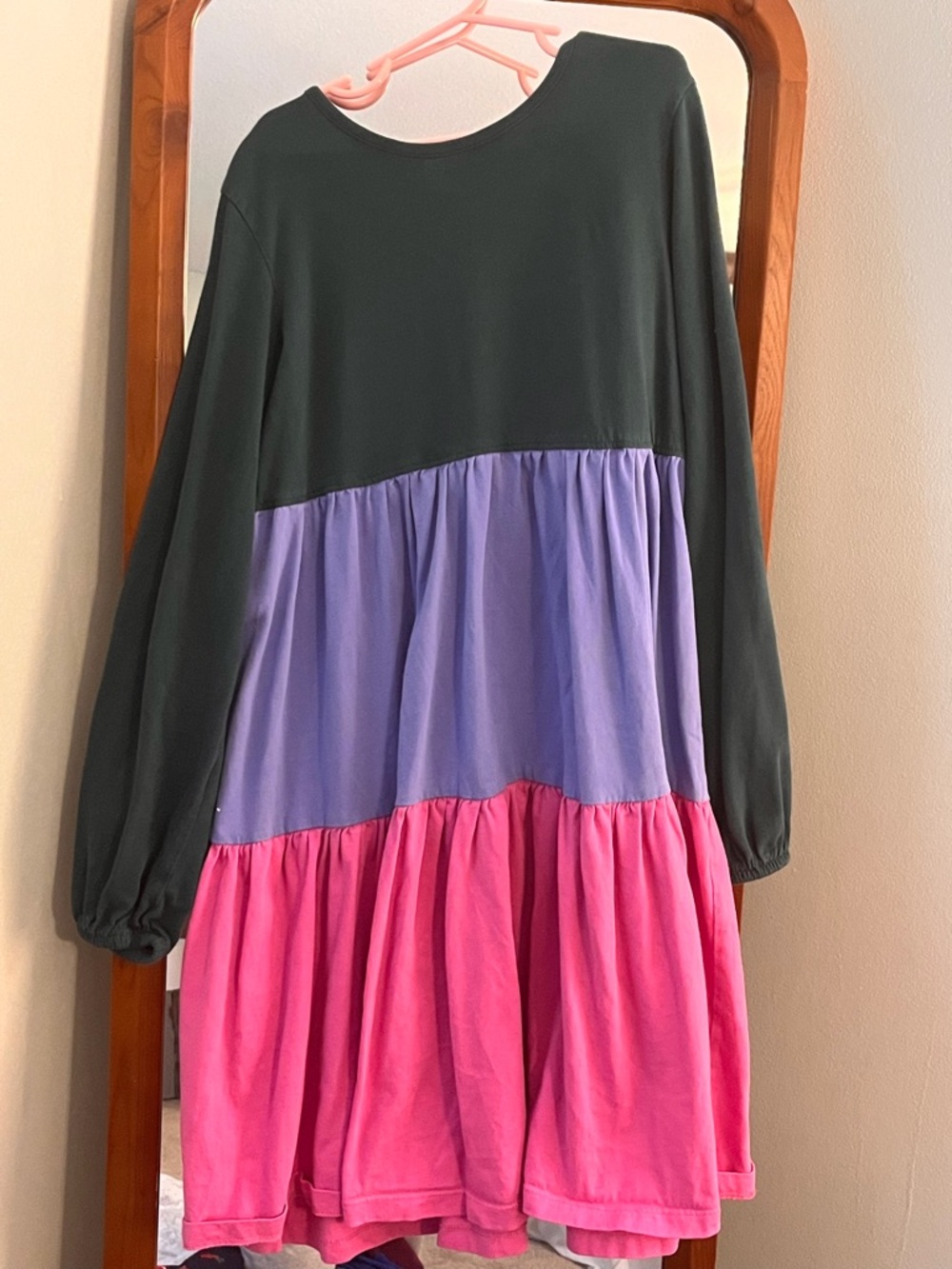 Hannah Andersson Girls Colorblock Tiered Dress - Black, Purple & Pink